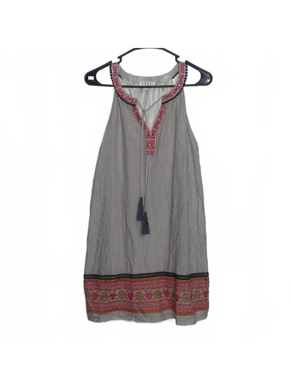 THML Boho Embroidered Tassel Mini Dress Small Festival Cottagecore Bohemian